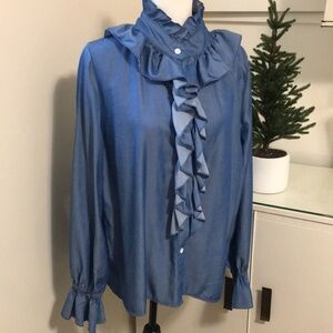 Blue Ruffled Poet's Shirt Top Size XL